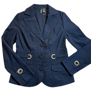 Bisou Bisou Black Gold Accents Jacket WMNS M Career Biker Party Club Y2K 90s